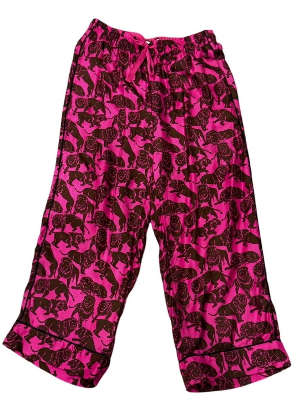 J.Crew Collection Silk Pajama Pants, Pink Lion Print, Size 8